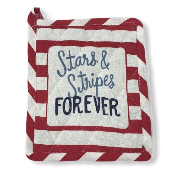 Oven Mitt Pot Holder Tea Towel Set Stars Stripes Forever Flag Americana 4th July - Picture 3 of 5